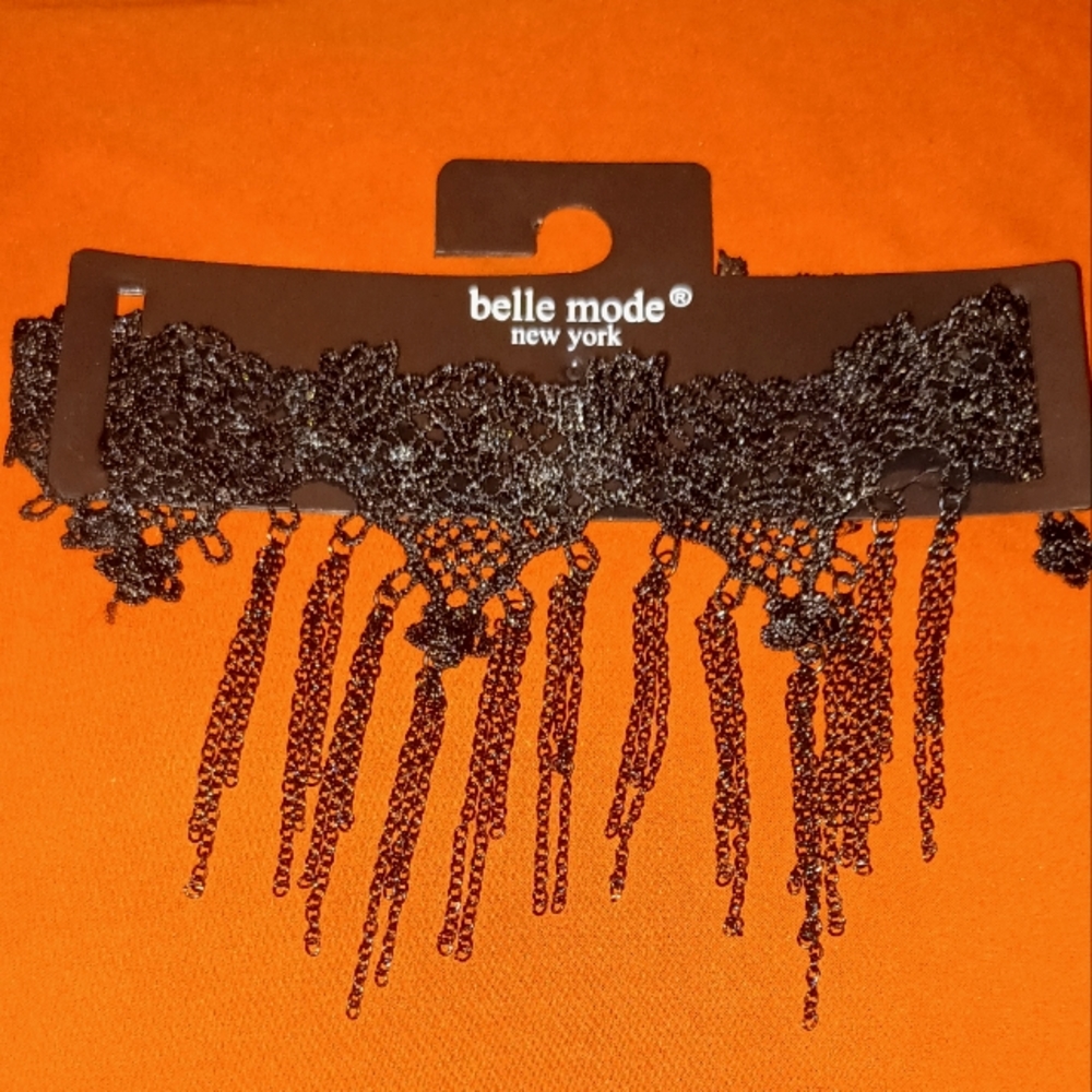 Black Lace Choker w/ Chain Link Embellishment  OSFM